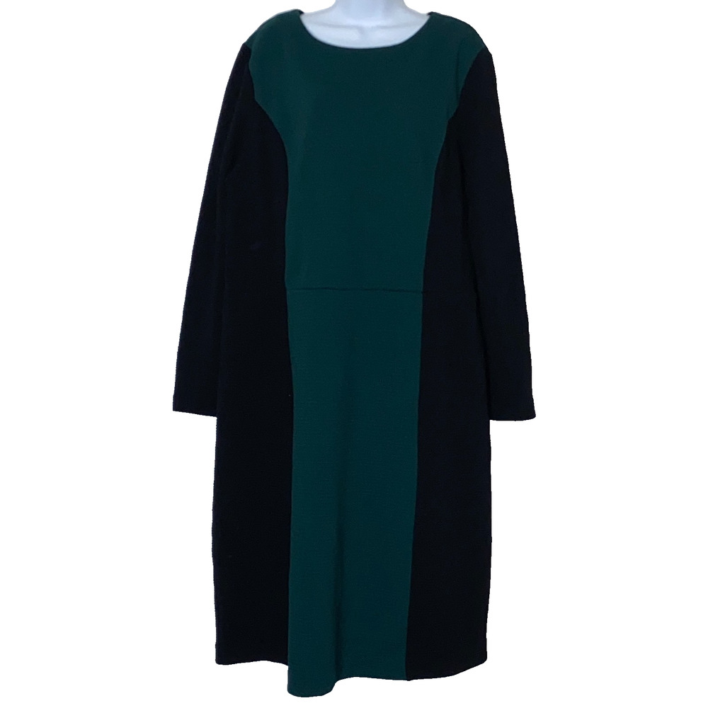 Boden Dress 18 L Green Black Stretch Cotton Washable Career Church Long Sleeve
